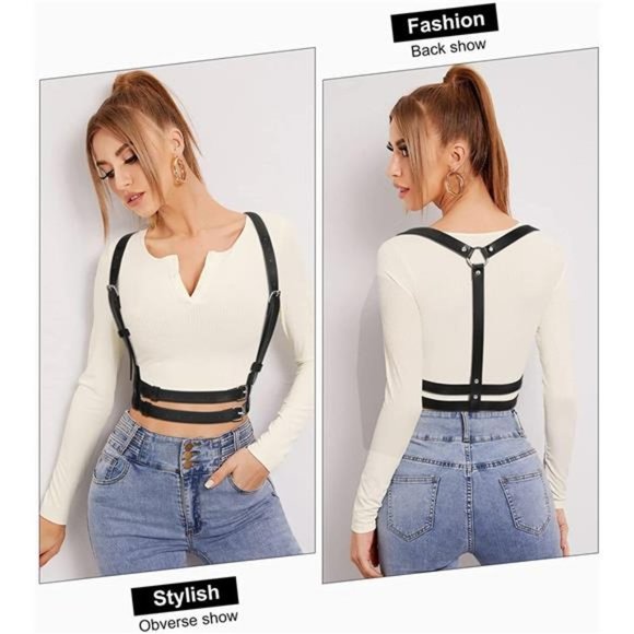 Punk Waist Harness Belt Fashion Body Chain 28\'\'-37\'\' Black Leather Goth